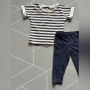Carters|baby girl neutral set,Striped Short Sleeve Tee and Navy Leggings Set•••